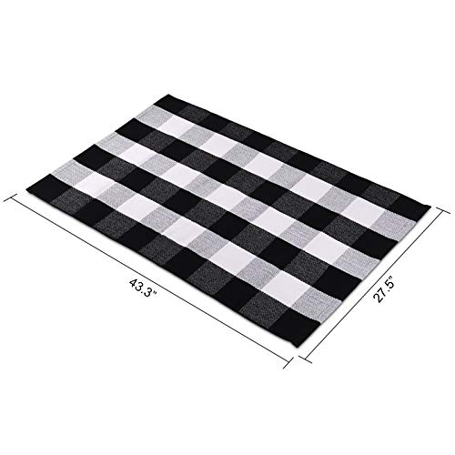Tidytide Black/White Buffalo Plaid Door Mat- 27.5X43.3 Inches Cotton Hand Woven Check Outdoor Rug- Washable Plaid Rug For Front Porch/Entryway/Farmhouse #TOP2