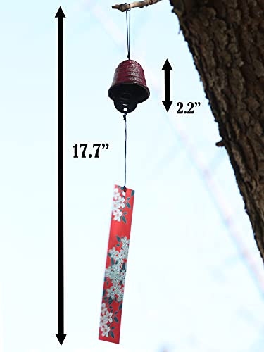 A.f.n.a.l Japanese Wind Chime Cast-Iron Outdoor Ornament For Garden, Patio & Balcony, Hanging Metal Wind-Bell Decoration Gift, Blessing Pendant Windchimes & Pvc Wind-Catcher, Waterline - Red #TOP1