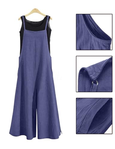 Image of YESNO Women Casual Loose Long Bib Pants Wide Leg Jumpsuits Baggy Cotton Rompers Overalls with Pockets PZZTYP2