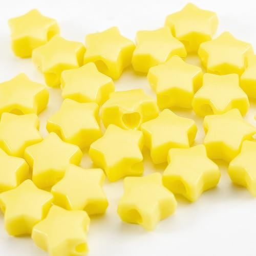 500PCS Acrylic Yellow 13mm Star Beads Pony Beads Large Hole for Jewelry Making Bracelets Necklaces Earrings Key Chains DIY Birthday Christmas Valentines Day Present (Yellow)