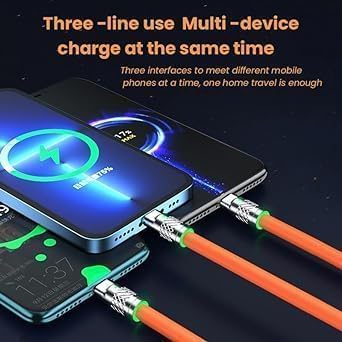 Image of Original 3 in 1 USB Charging Cable, Heavy Duty Fast Charging Cable Cord with Type C /Light-ning /Micro, Multi Cable Silicone USB Charging Cable for I Phone /Tablets (DEC28)