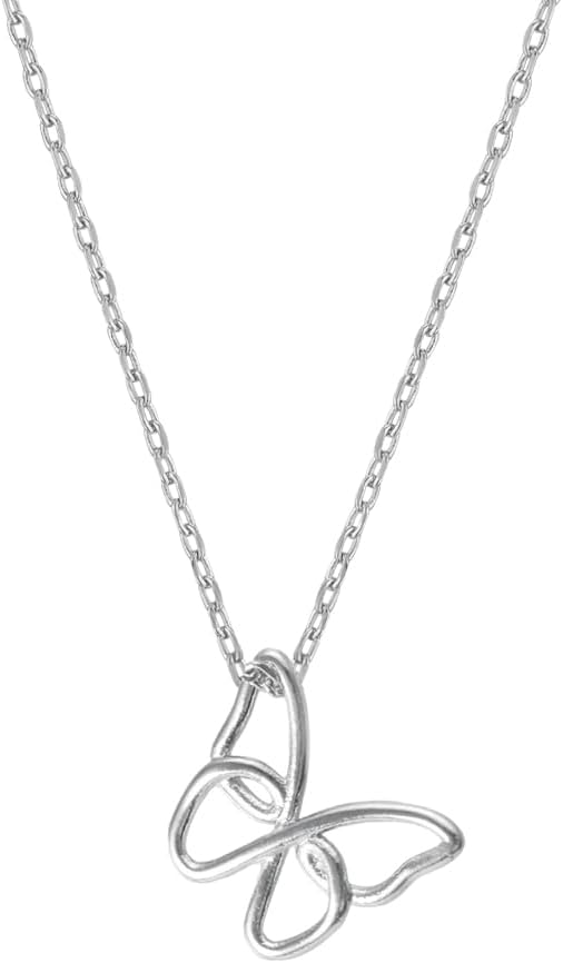 MUSTHAVE Simple Butterfly Necklace, 18K Gold Plated Minimal Line Art Pendant Jewelry for Women, Dainty Nature Inspired Chain, Korean Handmade Gift, Gift for Her, Message Card, 16+2 inch (White Gold) - Image 2