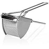 COM-FOUR® prensa de patatas de acero inoxidable, apta para lavavajillas - prensa spaetzle - prensa para helado de espagueti - triturador de patatas - 30 cm (Acero inoxidable - mango ergonómico)