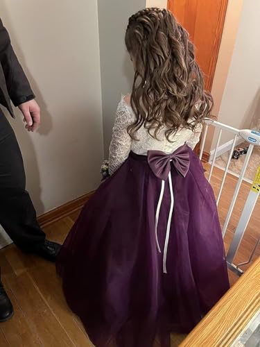 Girls Off-Shoulder Lace Tulle Princess Pageant Dress Long Sleeve Kids Flower Girl Dress for Birthday Weddings3