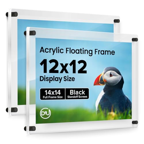 Acrylic Floating Frames Black Standoffs(2-pack) 12" x 12" Clear Acrylic Frames for Wall Mount Floating Picture Frame, Diploma Poster Certificate Hanging Photo Display Degree Prints Artwork Documents