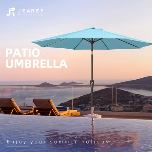 Image of JEAREY 9FT Patio Umbrellas Outdoor Table Umbrella with Push Button Tilt and Crank, Market Umbrella 8 Sturdy Ribs UV Protection Waterproof for Garden, Deck, Backyard, Pool (Sky Blue)
