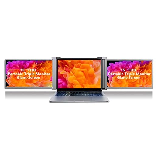 Extensor de monitor de laptop, suporte de monitor triplo de 15 polegadas FHD 1080 p ips, tela dupla externa dobrável para laptop de 15 a 17 polegadas, com suporte retrátil, compatível com ps3/4, com wii (cinza)