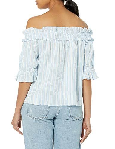 Tommy Jeans Women's Short Sleeve Off The Shoulder Striped Top, Blue/White, S - image 2