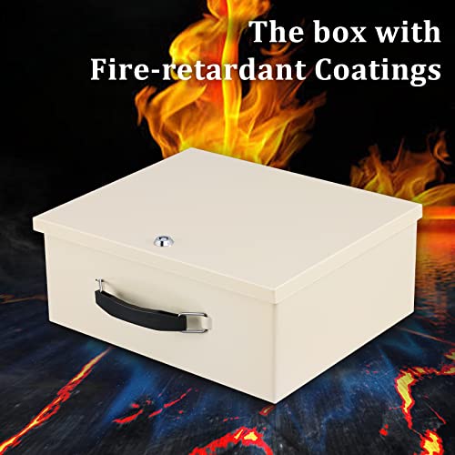 Dalmbox Portable Fire Safe Box With Key Lock, Fire Resistant Metal Lock Box For Documents, Security Strong Storage Box Safety Deposit Box For Home, Outside, Car, Xl Large,13.2”X 11”X 5.1'', Beige #TOP2