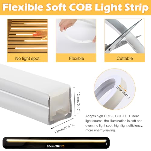 Dimmable LED Recessed Lighting for Acoustic Panel Cuttable Soft 3000K COB Strip Light with Touch Sensor for Wood Accent Groove Slat Wall Panel, Themed Space, Gym, Movie Music Gaming Room Decoration by Copgge - Used condition - Image 5