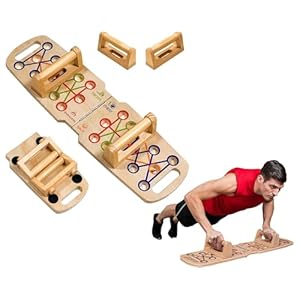 Wooden Portable Push up board, foldable fitness strength training pushup stand with solid bar grips, 2 handles for floor, professional push up training equipment for man and women