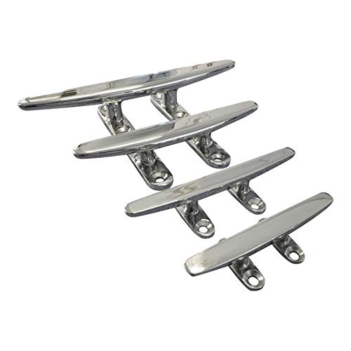 Low Flat Boat Cleats with 4 Fixings - Marine-Grade A4 Stainless Steel - 150mm