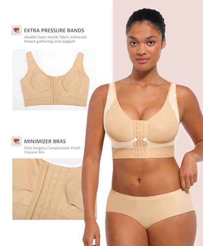 Image of FeelinGirl Minimizer Bras Post Surgery Compression Front Closure Bra Wirefree Mastectomy with Adjustable Straps