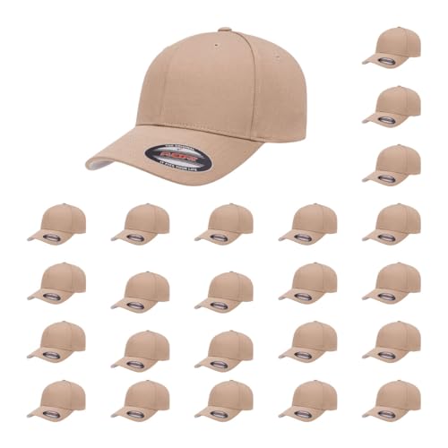 Flexfit 5001 24-pk Standard Cotton Twill Fitted Baseball Cap (Khaki,S/M)