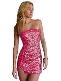 JKMMYO Strapless Sequin Homecoming Dresses for Teens Short Party Gown Bodycon Mini Prom Cocktail Gown Hot Pink Size 0