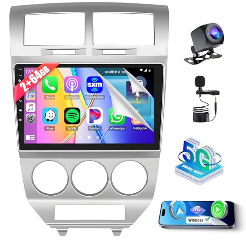 Roinvou 2+64G Android Car Stereo for Dodge Caliber 2006-2012, Built-in Wireless CarPlay with Android Auto, 10.1'' Touch Screen for Caliber Radio with GPS Navigation Bluetooth FM RDS WiFi DSP