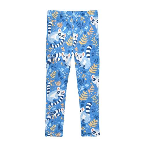 Lemurs Madagascar on Blue Pattern Kids Baby Girls Cotton Leggings Stretchy High Waisted Leg Yoga Pants Gym2