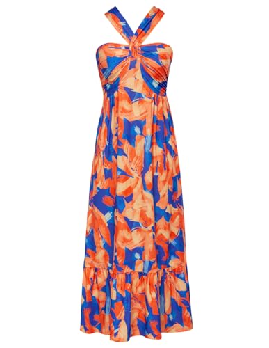 2024 Summer Women's Criss Cross Halterneck Sleeveless Floral Print Flowy A...