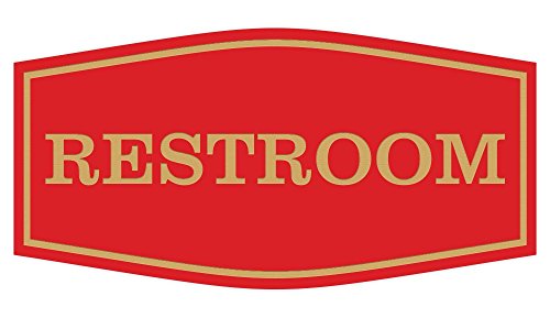 Fancy Restroom Sign - Business Bathroom Signage - Easy to Install (Red/Gold) - Large 1 Pack