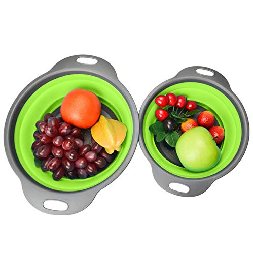 Momolaa Passoire Pliable Silicone, 2 Ensembles de passoire, Pliable Passoire Pliante Cuisine Fruit Basket Panier de Filtre Collapsible Colander Set pour Les pâtes, Les légumes, Les Fruits (Vert)