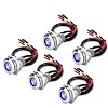 Linkstyle 5Pcs 19mm Latching Push Button Switch, 12V Metal Self Locking SPST ON-Off Switch with Wiring Harness & Blue Light for Boat Car
