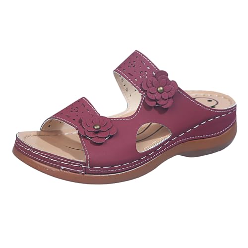 Sandales avec fleurs pour femme à talon compensé confortable et respirant