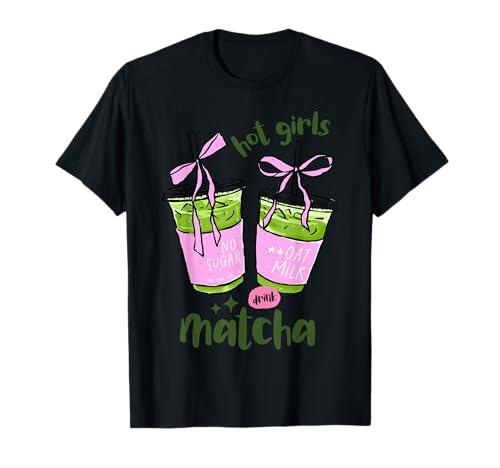 Bild: Hot Girls Drink Matcha Girlie Handgezeichnete College Wohnheim Frauen T-Shirt f�r 17,49 EUR bei amazon.de