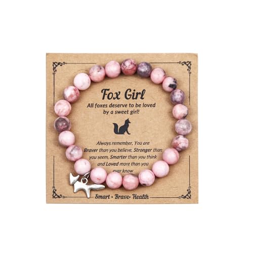 COLORFUL BLING Healing Crystal Beaded Stretch Bracelet Natural Stone Fox Charm Bracelet for Women Men Inspirational Jewelry Birthday Christmas Gifts