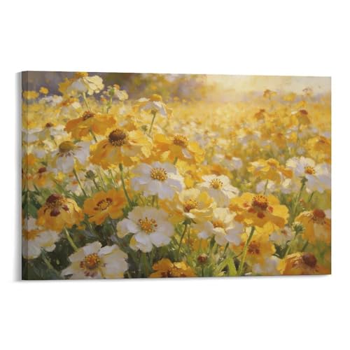 Golden Wild Daisy Field Framed Canvas Wall Art, Sunlit Yellow