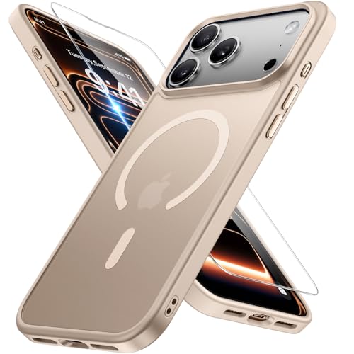 Image of Miracase Magnetic for iPhone 17 Pro Case 6.3 inch with Screen Protector, [Compatible with MagSafe] Military-Grade Protection, Anti-Fingerprint, Slim Thin Phone Case for 17 Pro Cover, Khaki Gold