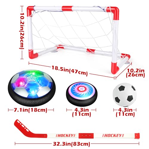 Billeeit 3-in-1 Hover Soccer Ball Set, Including 2 LED Hover Hockey and Soccer Ball Toys, Festive Red & White Goals, Sports Game Toy, Christmas/Birthday Gift for 8 Year Old Boys