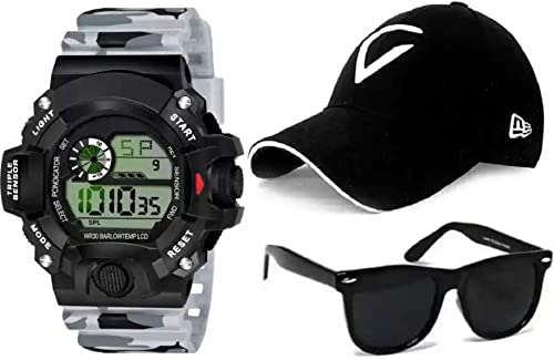 PUTHAK Combo Pack of 3 Stylish Dial Watch, Stylish Sport Baseball Cap & Stylish Aviator Wayfarer Sunglass for Mens and Boys (Pack of 3) PTHK-1701 (B09JCNHTKB) Amazon Price History, Amazon Price Tracker