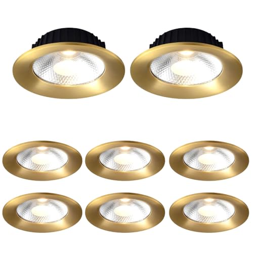 SdaryWare Paquete de 8 Luces LED empotradas, Foco LED de 3000 K para Comedor, Sala de Estar, Dormitorio, CRI 95+, Acabado en latón Dorado.,A-5W