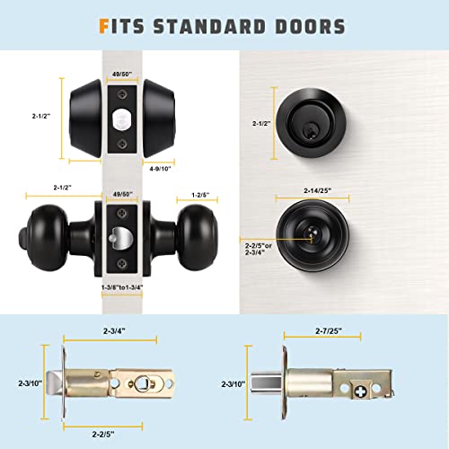 Knobwell 1 Pack Entry Door Knob And Double Cylinder Deadbolt Set In Matte Black, Keyed Alike Exterior Door Lock Set With Deadbolt, Door Locks With Double Keyed Deadbolt For Entrance And Front Door #TOP4