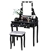 ANWBROAD Make-uptafel met verlichting, kaptafel met spiegel en gloeilampen, kaptafel 5 schuifladen 2-delige afneembare…