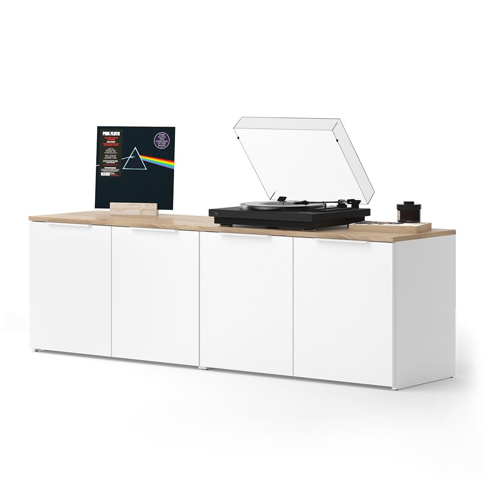 Vicco Conjunto de salón Wido, Blanco/Sonoma, 2 Partes, para el Almacenamiento y la presentación de Dispositivos Multimedia