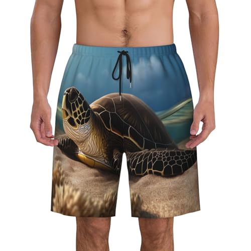 Turtle on The Beach Men Beach Pants â€“ Swim Trunks for Men,Quick-Dry and Comfortable, Suitable for Beach, Surf, and Everyday Wear - Main Image