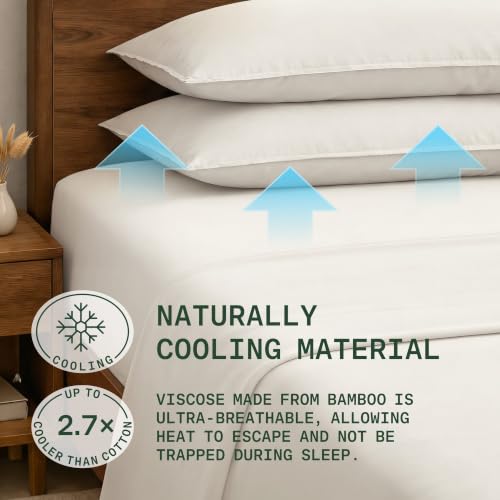 Image of TRUE BAMBOO Sheets Set Queen Size - Silky Soft & Cooling - Light Beige