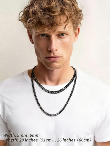 FindChic Black Cuban Link Chains for Men & Women, 6mm Matching Stainless Steel Couple Necklaces, Hip Hop Accessories Rapper Jewelry, Valentine's Gift for Him Her, 20 Inches Length - image 8