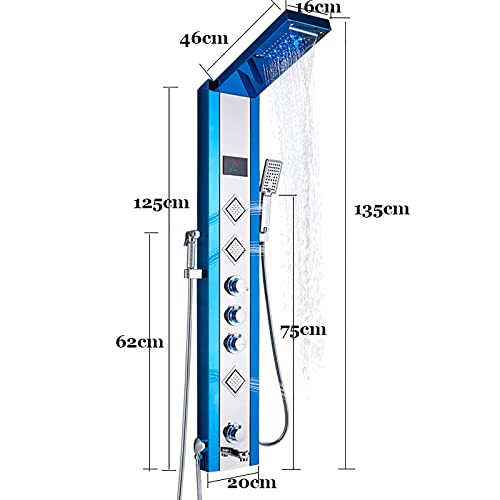 shower head -PE LED Shower Panel Tower System Digital Display Shower Column Stainless Steel Shower Panel System with Shower Head, Handheld Shower, Body Jets, Tub Spout, Bidet Spray, Blue (Yellow) miniatura 3