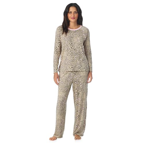 Cuddl Duds Womens 2 Piece Matching Pajamas & Lounge Set - Cozy Soft Loungewear & Sleepwear - Long Sleeve Crewneck Sleep Pajama Shirt & Long PJs Pants with Pockets Sets for Women Animal Print M