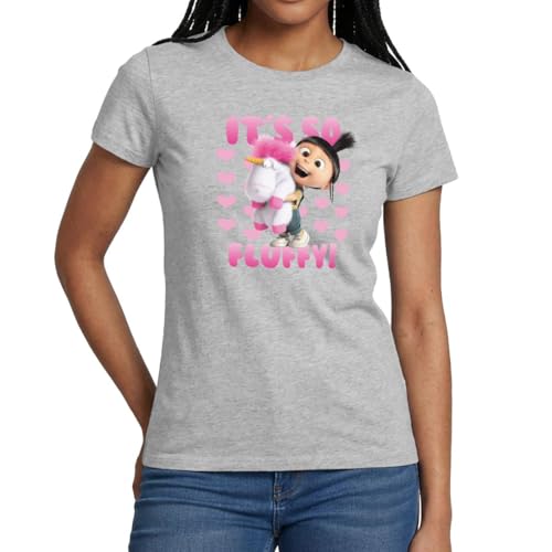 Spreadshirt Minions Agnes It's So Fluffy Pink avec Licorne T Shirt Femme, L, Gris chiné