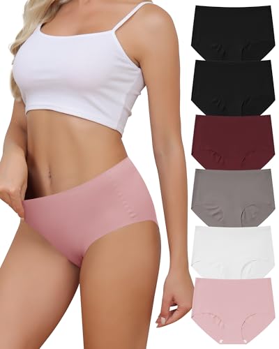 LEVAO Women's High Waisted Seamless Underwear No Show Full Coverage Briefs Stretchy Invisible Panties Cheeky Pack of 6