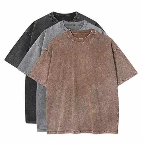 3 Pcs Oversized T-Shirts Heavy Cotton Washed Summer Vintage Tee Loose Fit Short Sleeve Casual Shirts for Men Women
