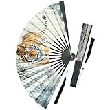 [ブリスレザー] 虎 扇子 メンズ 龍 ドラゴン 両面 和風 和柄 和装 着物 浴衣 袴 折りたたみ タッセル うちわ 丈夫 軽量 大きいサイズ 大きい いかつい 夏 祭り 祭 せんす 風水 青龍 白虎 成人式 おしゃれ 大型 本物 24cm 10593-100-184