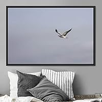 Framed Canvas Wall Art Soaring Bird Aerial Beach Birds Cool Multicolor Photography Realism Relax/Calm Single - 16x24 inches