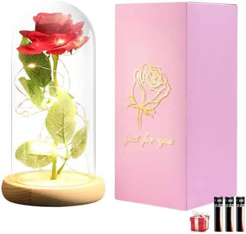Rosa Eterna In Cupola Di Vetro - Con Luci LED, Ispirata A La Bella E La Bestia, Regalo Romantico - Foto 11
