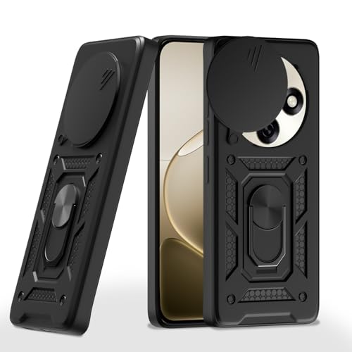 Image of Pikkme Back Cover for Oppo F31 Pro 5G | 360 Protection Case | Sliding Camera Shield Cover & Ring Holder Stand D10 Tough Armor Bumper Case (Black)