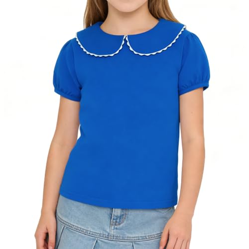 Image of LYSMuch Girl Short Sleeve Peter Pan Collar Shirt Kid School Polo Shirt