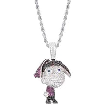 Moca Jewelry Iced Out Cartoon Pendant Necklace 18K Gold Plated Bling CZ Simulated Diamond Hip Hop Rapper Chain Necklace for Men Women